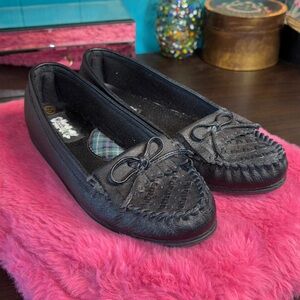 VINTAGE Woodbridge Black Leather Loafer Slip on Shoes Size 6 1/2 W. Shoes
